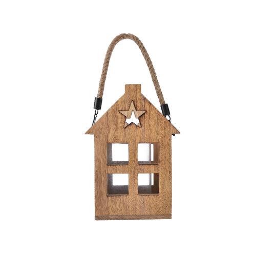 4Home Laterne aus Mangoholz „Shining Star“, 18 x 15 x 25 cm