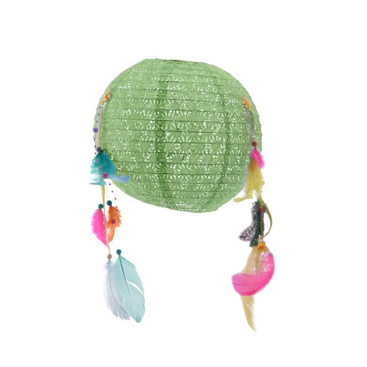Papierový lampión s pierkami zelená, pr. 25 cm