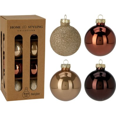 16 darabos karácsonyi díszkészlet Crystal Harmony, kávé, átmérő 6 cm, üveg