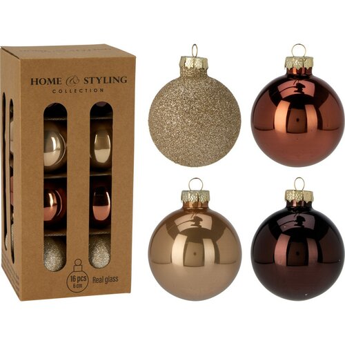 Súprava 16 ks vianočných ozdôb Crystal Harmony,  coffee, pr. 6 cm, sklo