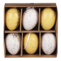 Set aus künstlichen Ostereiern in Gold dekoriert, Gelb-Weiß, 6 St.