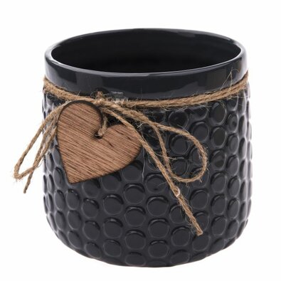 Keramični lonček za cvetje Wood heart temno modra,12,5 x 14 cm