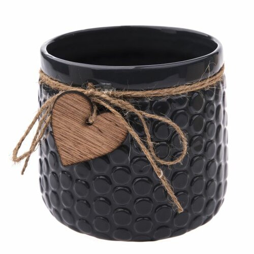 Keramični lonček za cvetje Wood heart temno modra,12,5 x 14 cm