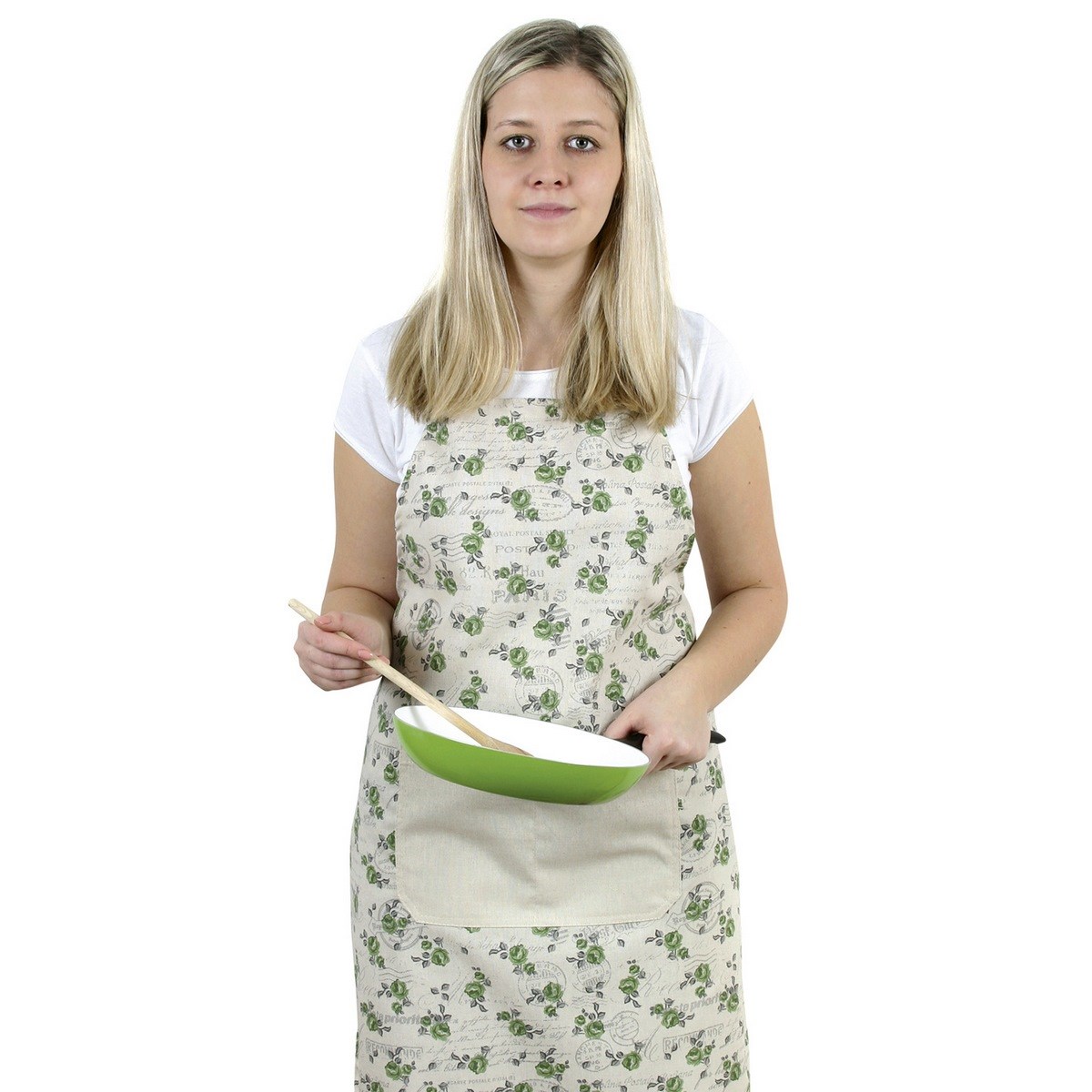 BELLATEX Zástěra IVO 67x84cm 7750/284 zelená růžička s razítkem
