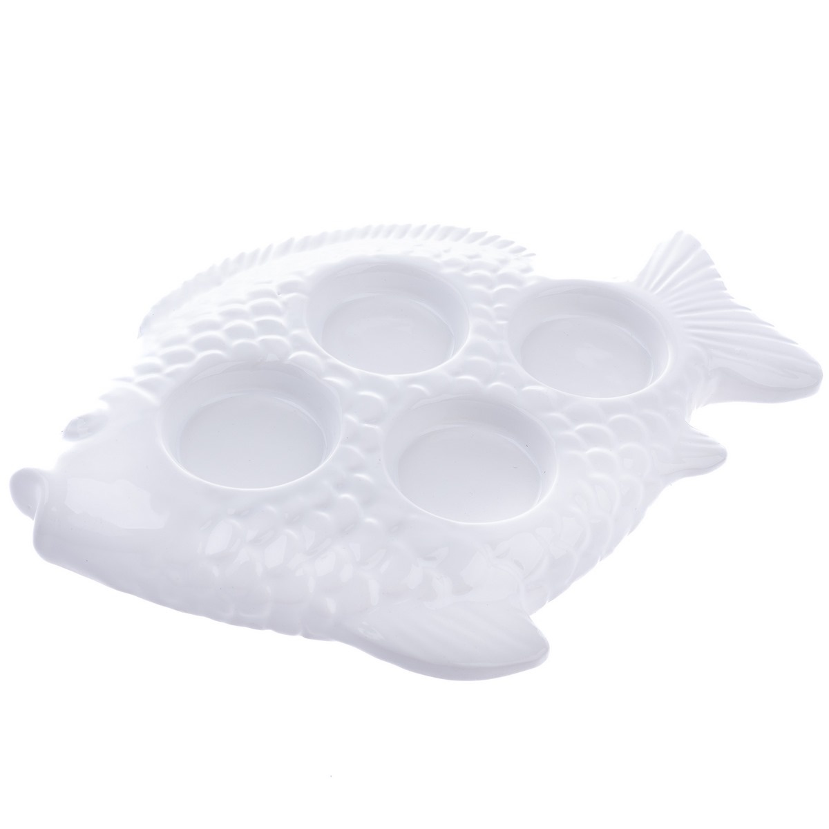 Świąteczny ceramiczny świecznik na świeczki doherbaty Ryba biała, 20,5 x 2 x 16 cm