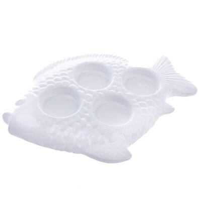 Świąteczny świecznik ceramiczny na świeczki dopodgrzewaczy Ryba biały, 20,5 x 2 x 16 cm