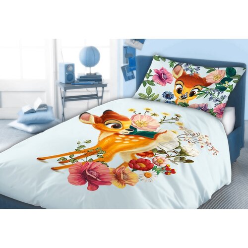 Lenjerie de pat din bumbac, pentru copii,Bambi și flori de câmp, 100 x 135 cm, 40 x 60 cm