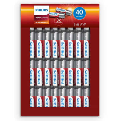 Baterii alcaline Philips AA 1,5 V Power, 40 buc