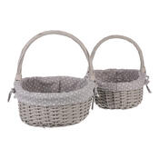 Weidenkorb-Set mit Stoff Grauer Punkt, 2 Stück, 2 Größen, 31 x 28 x 26 cm