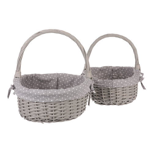 Weidenkorb-Set mit Stoff Grauer Punkt, 2 Stück, 2 Größen, 31 x 28 x 26 cm