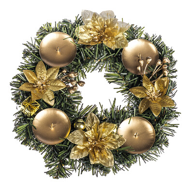 Vánoční dekorace s poinsetií pr. 25 cm, zlatá
