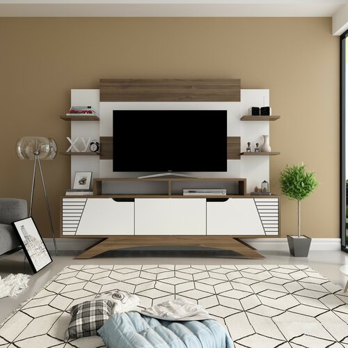 Ściana telewizyjna Deparo Walnut and White