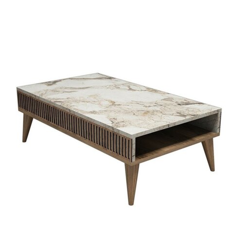 Mila White Marble and Walnut dohányzóasztal