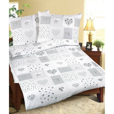 Bellatex Flanelov posteljnina Srdce patchworksiva, 140 x 200 cm, 70 x 90 cm