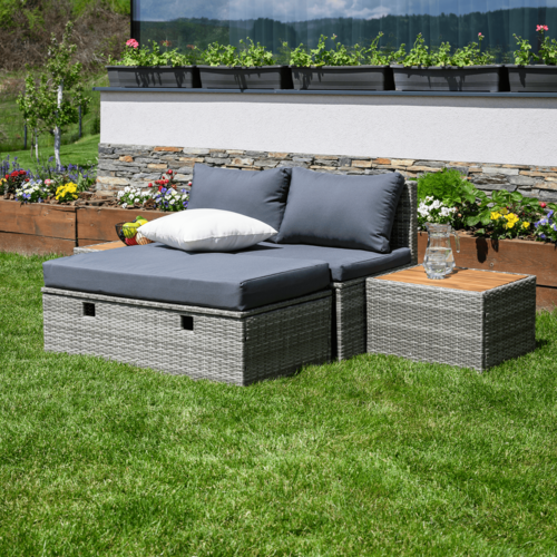 Garten-Rattanset DEBRA, grau/natur/cremefarben