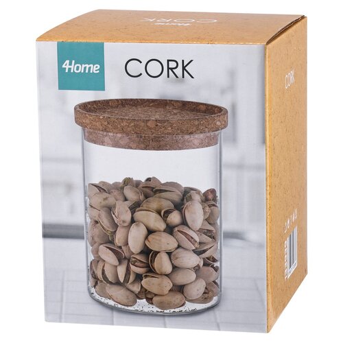 4Home Skleněná dóza na potraviny s víkem Cork, 650 ml