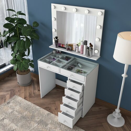 Schminktisch Verona White mit Glasplatte