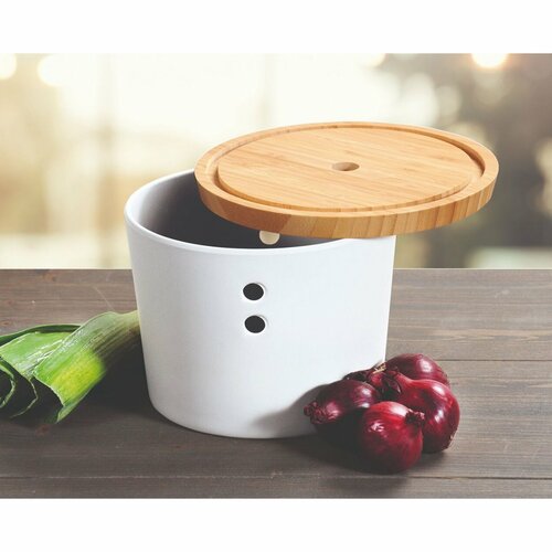 Kesper 32622 Cutie de depozitare dinplastic/bambus, albă, diametru 21 cm