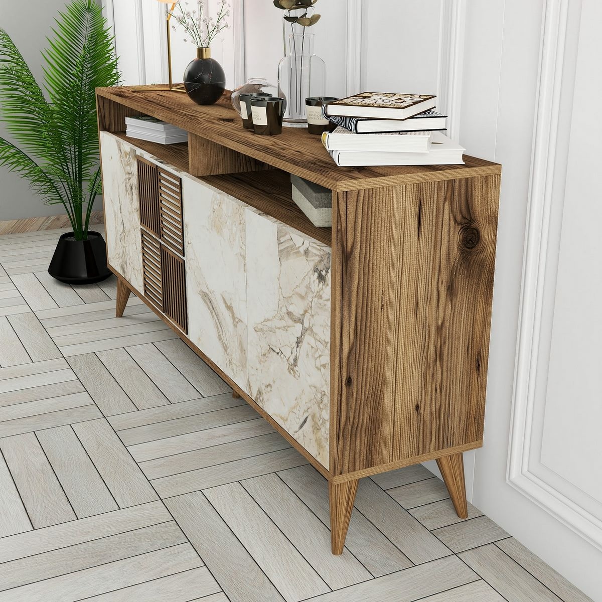 Skrinka Milan Walnut and White Marblemramoru