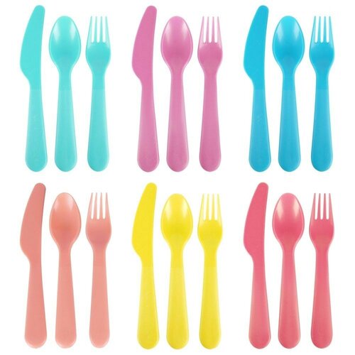 Set de tacâmuri din plastic pentru copii Rainbow,18 buc , 6 culori