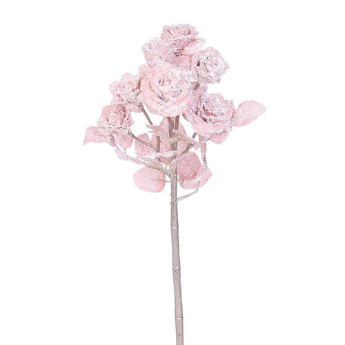 Umetna veja Růže s glitrem roza, 39 cm