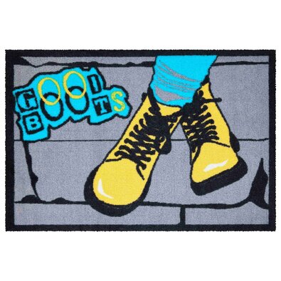 Grund Fußmatte Boots grau-blau-gelb , 40 x 60 cm