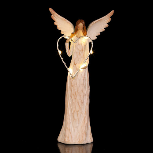 Božična dekoracija Angel z osvetljenim srcem,poliester, 24 cm