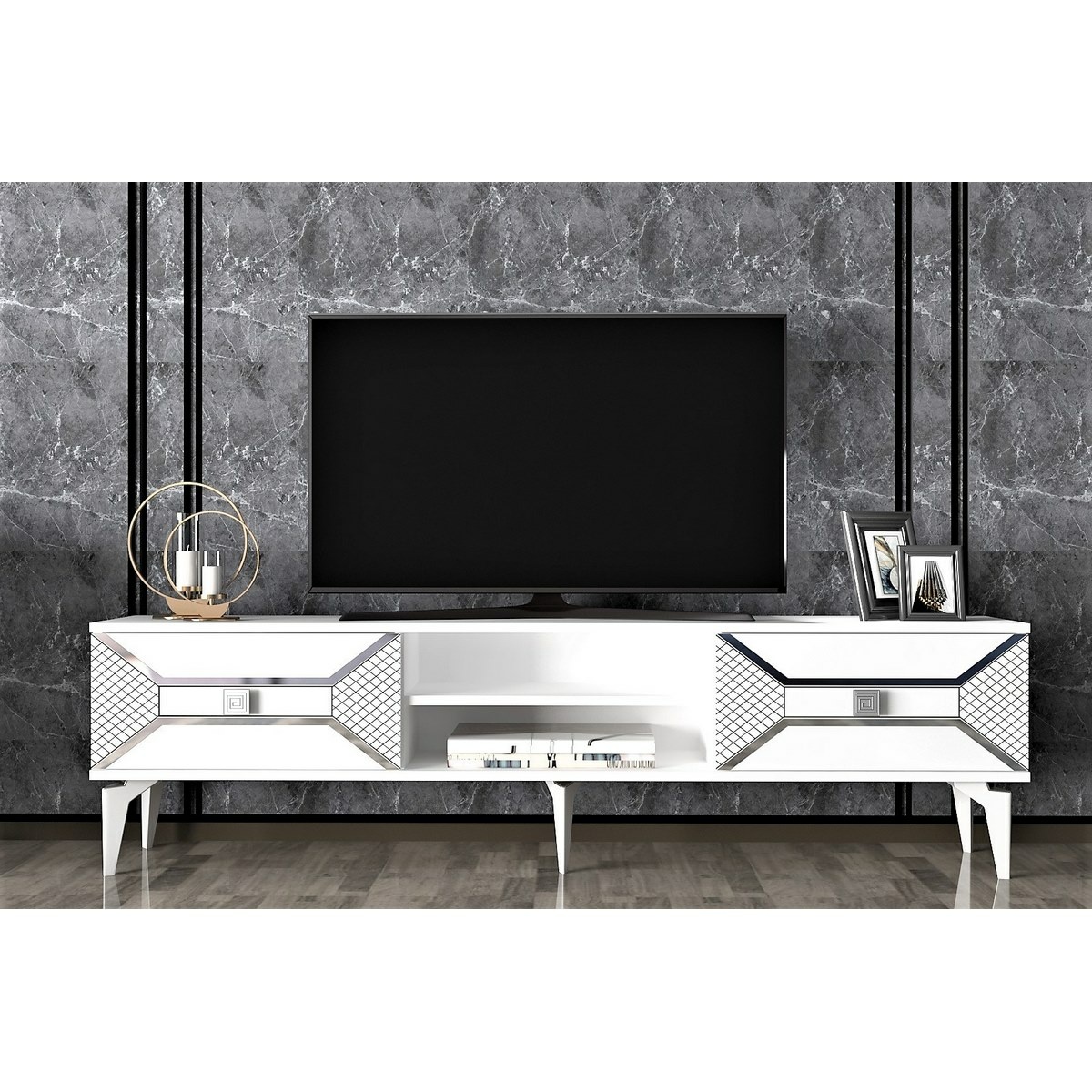 Televízny stolík Yumedi White and Silver