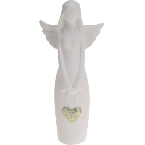 Keramický dekoračný anjel so srdcom, 19 cm