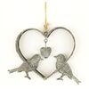 Závěsná kovová dekorace Heart with birds, 14 cm