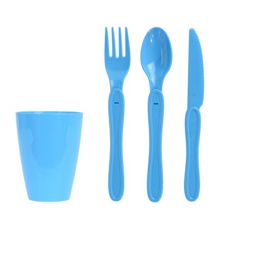 Picknick-Geschirrset aus Kunststoff, 31 Teile, Blau