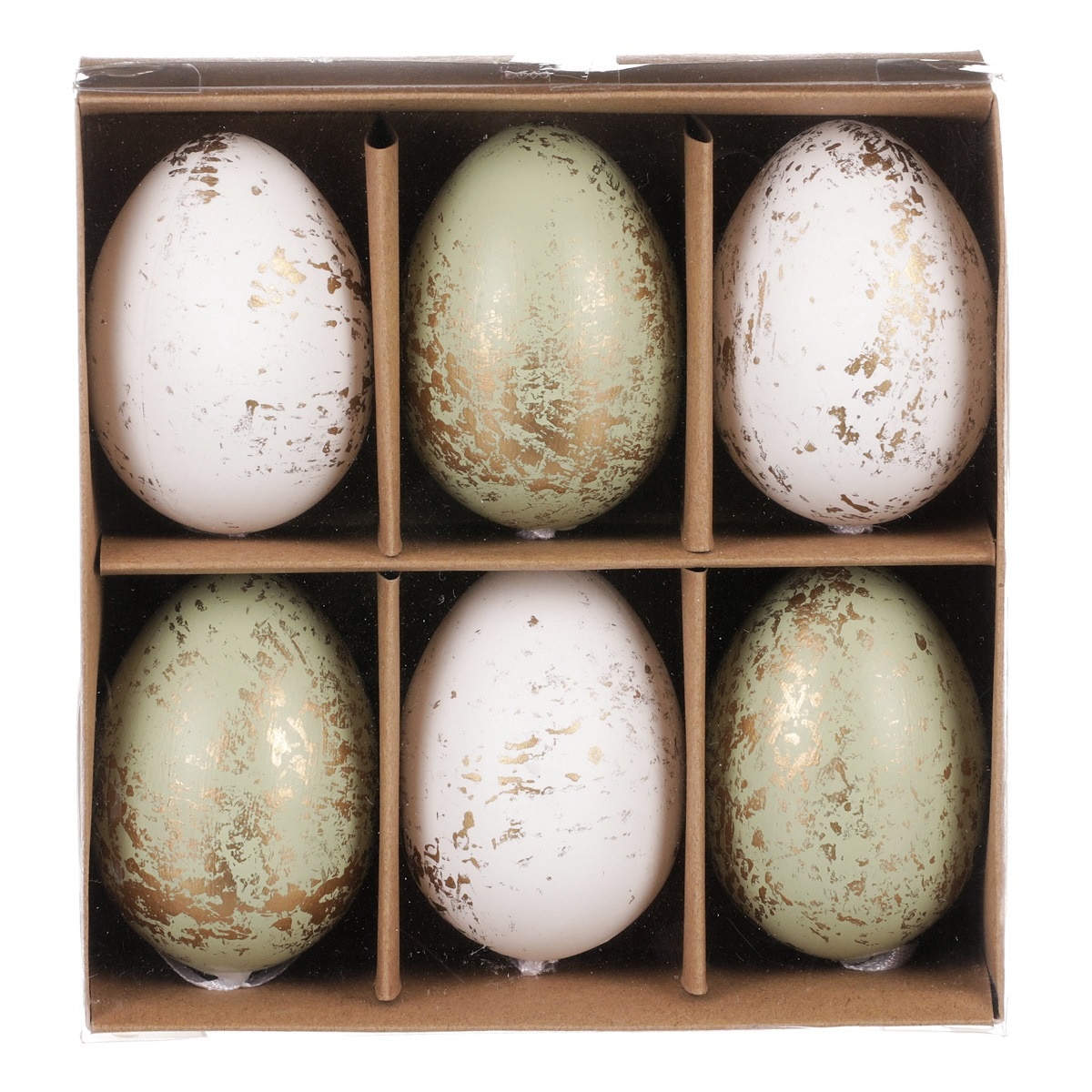 Fotografie Sada umělých velikonočních vajíček zlatě zdobených, zeleno-bílá, 6 ks