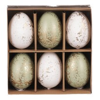 Zestaw sztucznych jajek wielkanocnych zdobionych złotem, zielono-biały, 6 szt.