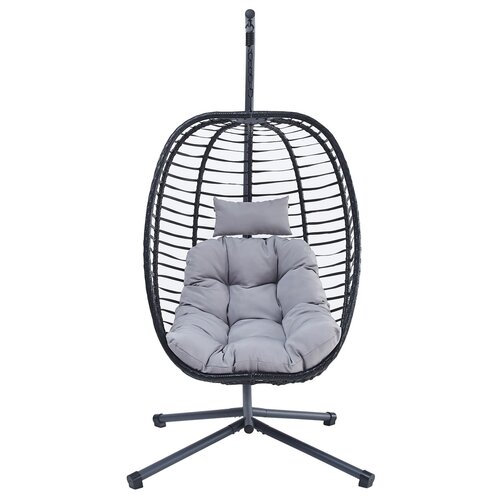 Autronic Wiszące krzesło, metal, polyratan, szary, A Z-V1289 GREY