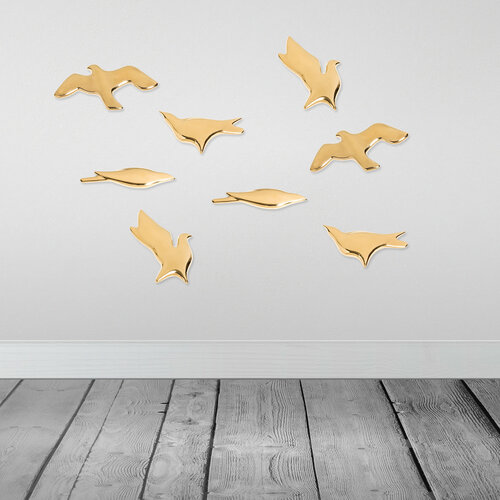 3D tapeta BIRDS zlatá, sada 4 ks