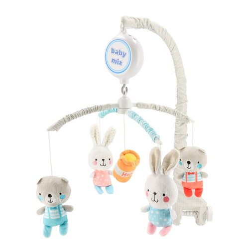 Baby Mix Elektroniczna karuzela nad łóżeczko zmelodiami Misie i króliki, średnica 35 cm