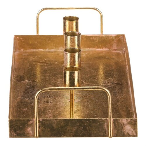 Metalowy świecznik na 4 stożkowe świece,prostokątny, złoty, 36 x 16 x 7 cm