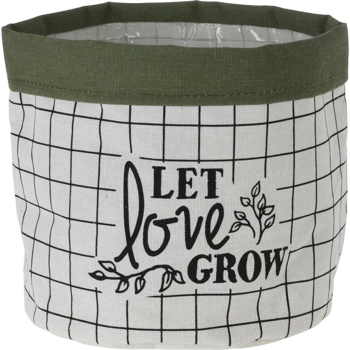 Textilní obal na květináč Let Love Grow, 20 x 18 cm, tm. zelená