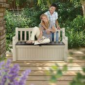 Ladă de depozitare pentru grădină cu bancă Keter Eden bej, 265 l, 140 x 60 x 84 cm