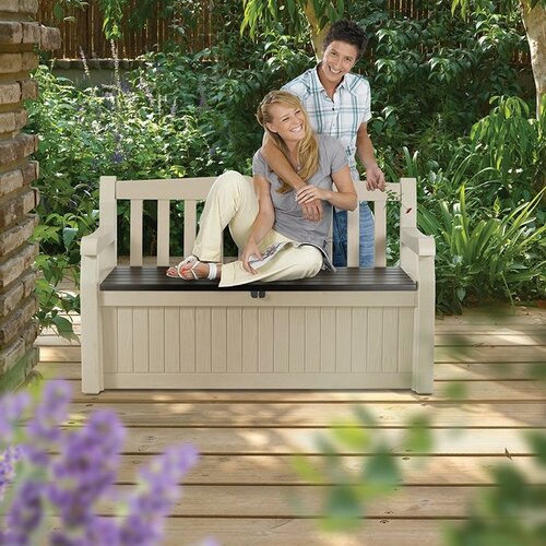 Keter Gartenaufbewahrungsbox mit Sitzbank Eden beige, 265 l, 140 x 60 x 84 cm