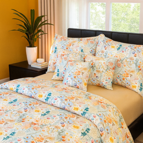 Set de lenjerie de pat din bumbac Kvalitex 5D„Flori de câmp”, 140 × 200 cm, 70 × 90 cm