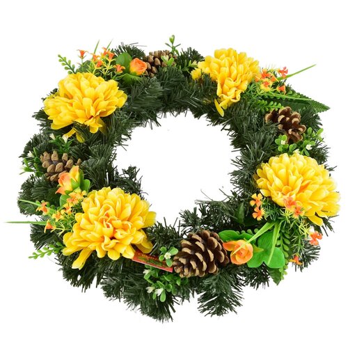 Dušičkový veniec Žlté chryzantémy, 35 cm