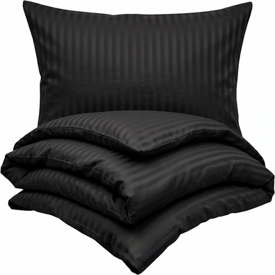 Kvalitex Pościel satynowa Stripe czarny, 140 x 200 cm, 70 x 90 cm