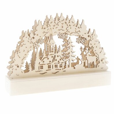 Decorațiune de Crăciun din lemn cu LED-uri Cerb șibiserică maro, 22 x 15 x 5 cm