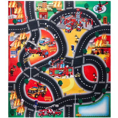 Mata do zabawy dla dzieci z samochodami Fire city, 70 x 80 cm