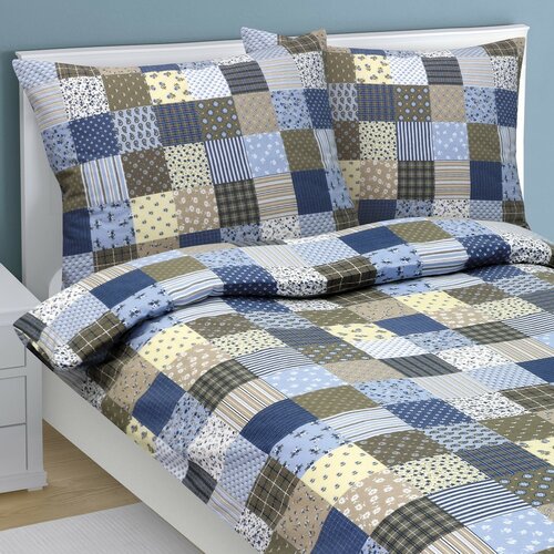 Bellatex Flanelno posteljnino Patchwork modra, 140x 200 cm, 70 x 90 cm
