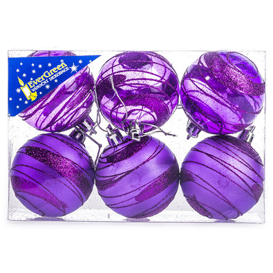 Bombki w paski 6 szt. fioletowy
