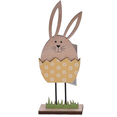 Veľkonočná dekorácia Zajačik vo vajíčku žltá, 21 cm