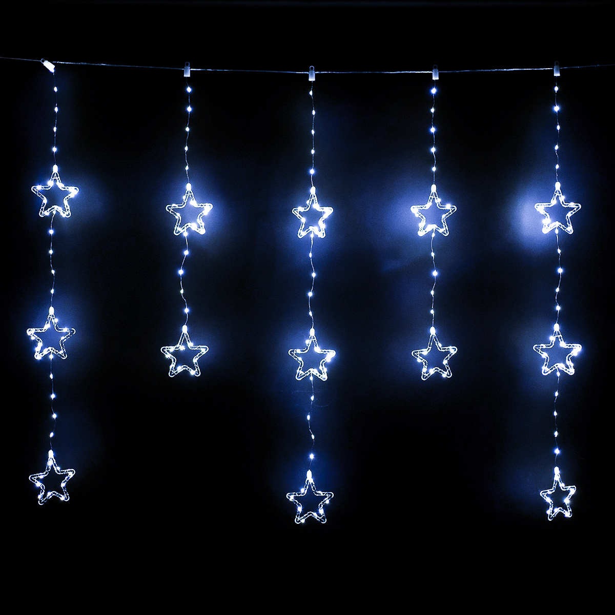 Svetelný vonkajší záves Stars, 120x120cm, LED, studená biela, časovač, 8 funkcií