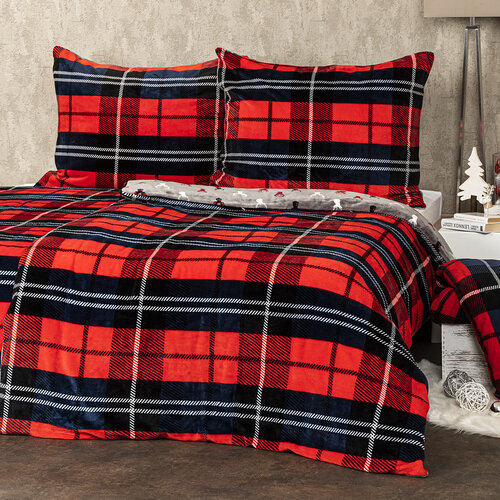 4Home Pościel mikroflanela Krata czerwony, 140 x 220 cm, 70 x 90 cm